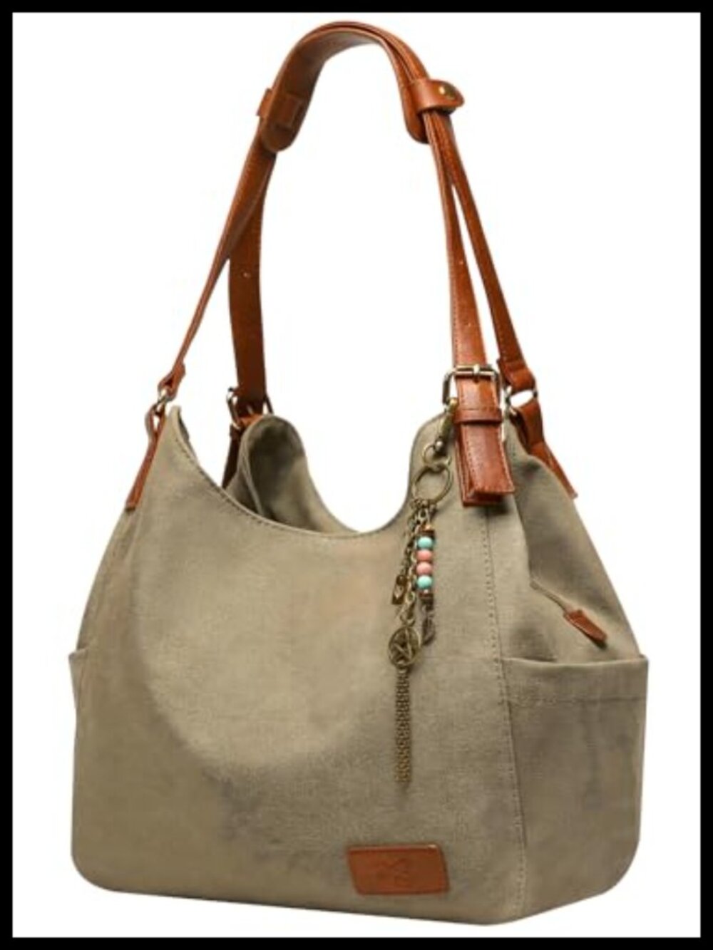 Women's 100% Cotton Canvas Hobo Tote Multi Pocket Shoulder Bag Embroidery